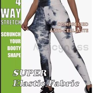 Msicyness Tiktok Leggings Women's XL Blue/White High Waist Yoga Ruched Butt Lift